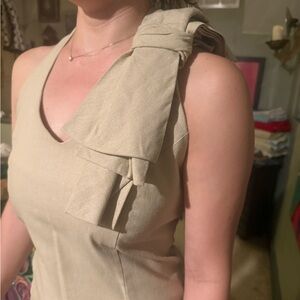 Beige Dress with Bow Detail